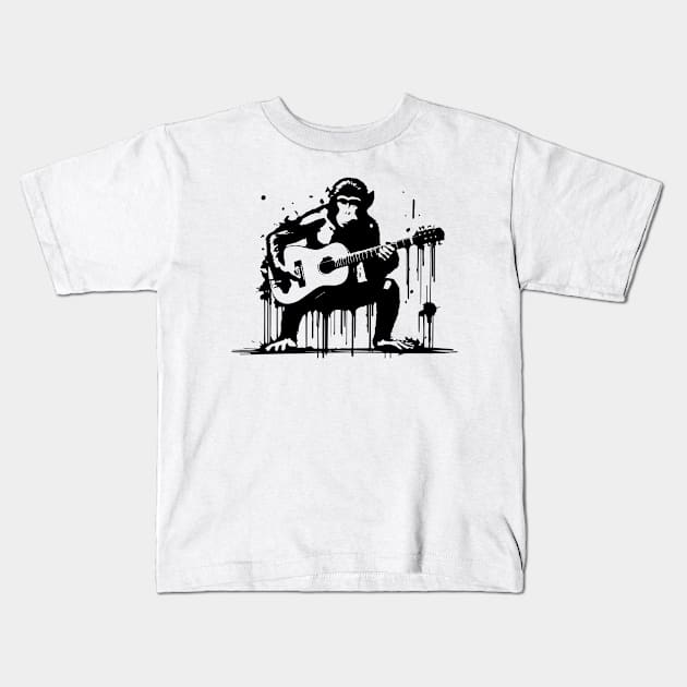 monkey plays the guitar Kids T-Shirt by lkn